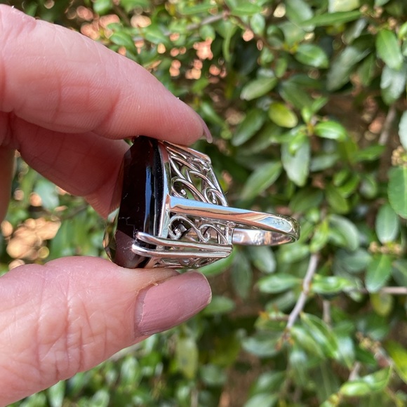 Genuine Trillion Brazilian Smokey Quartz Ring 55 cts. Size 7 - Picture 9 of 11